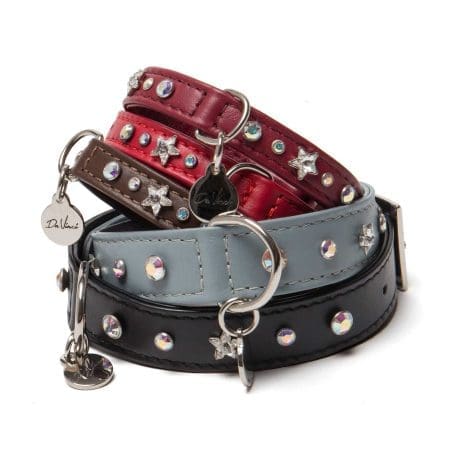 Caterina calf leather collar with swarovski crystals for puppy and dogs